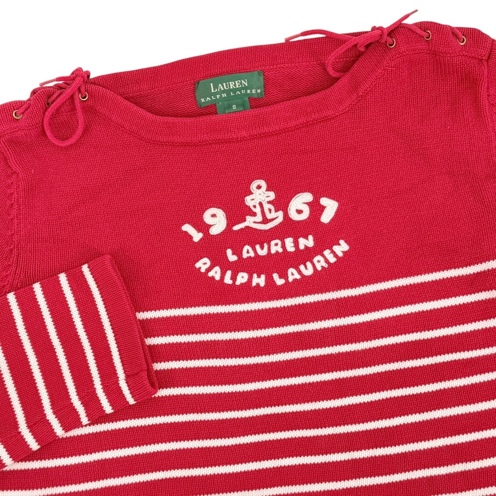 Lauren Ralph Lauren Boat Neck Jumper Sweater Women S Red Striped Anchor 1967